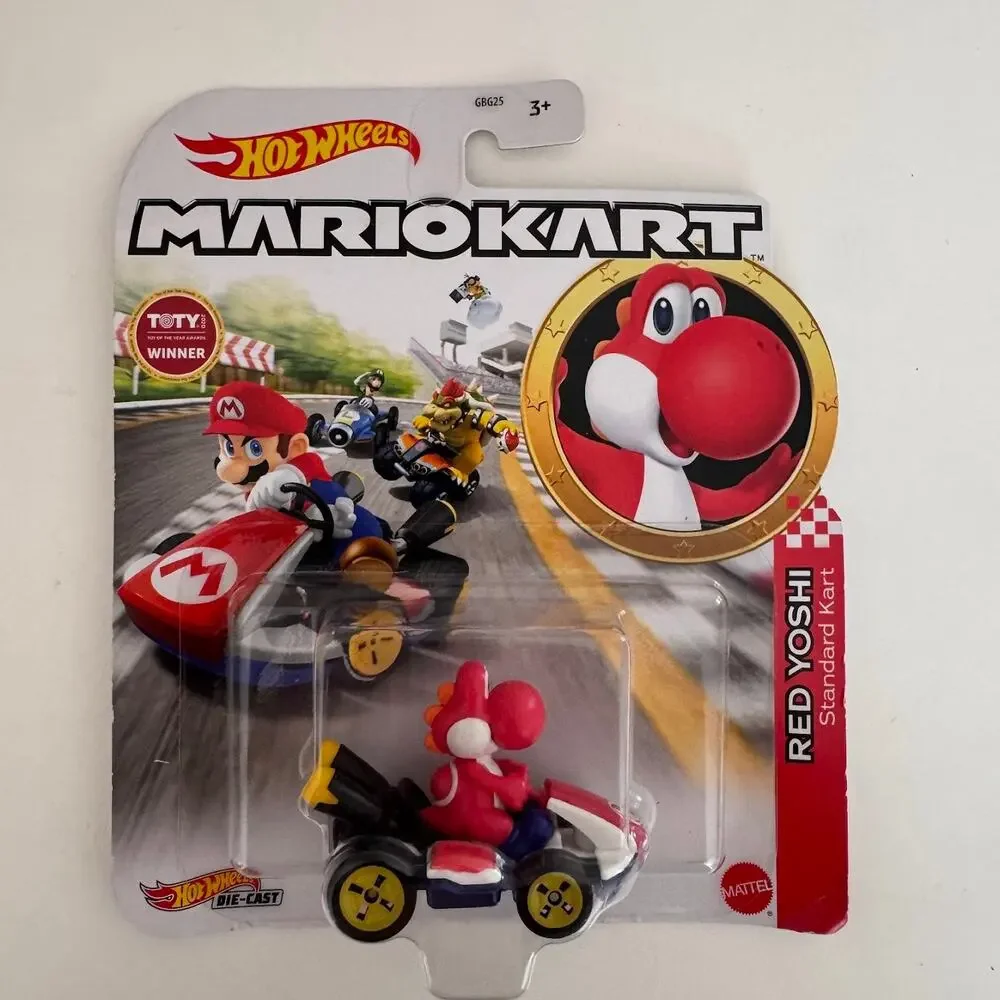 Hot Wheels Mario Kart Red Yoshi and Mario Circuit Special Die-Cast Car NEW